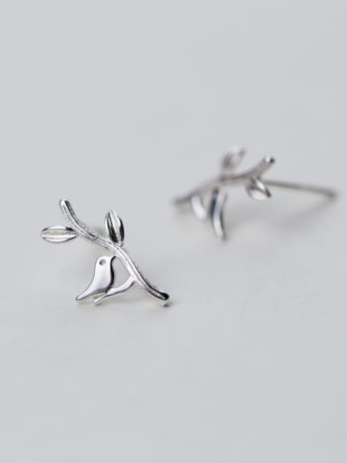 Fresh Leaf And Bird Design S925 Silver Stud Earrings