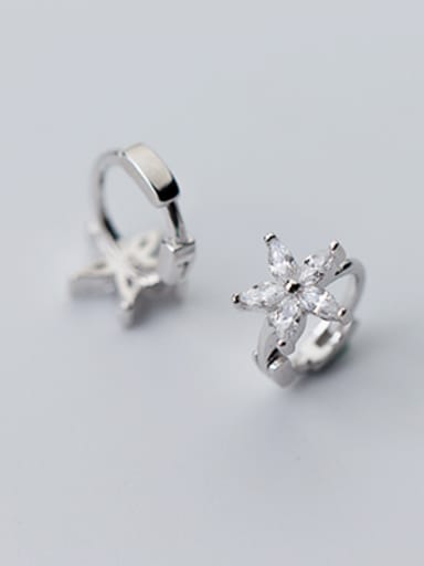 Elegant Flower Shaped Shimmering Rhinestone S925 Silver Clip Earrings
