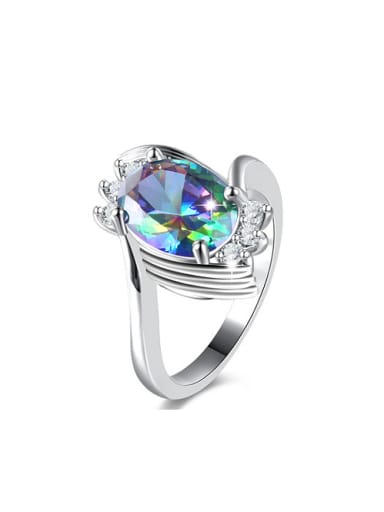Fashion Colorful Glass Stone Platinum Plated Copper Ring