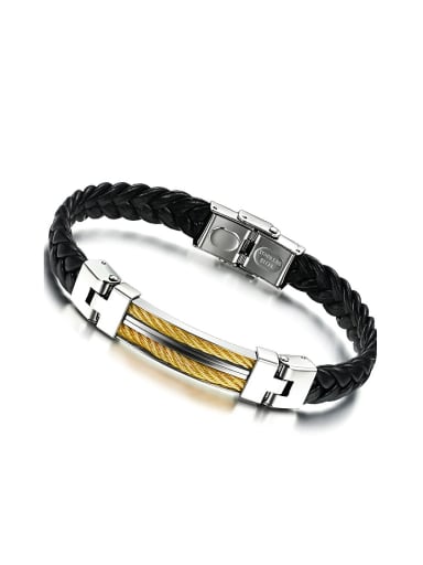 Personalized Woven Artificial Leather Gold Plated Bracelet