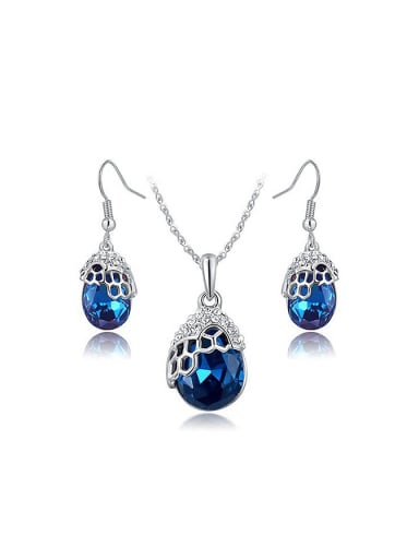 Luxury Blue Water Drop Austria Crystal Two Pieces Jewelry Set