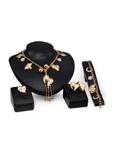 Alloy Imitation-gold Plated Fashion Heart-shaped Four Pieces Jewelry Set