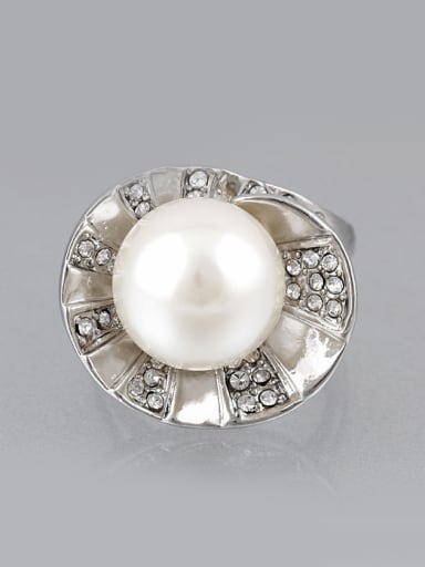 Fashion White Artificial Pearl Cubic Rhinestones Alloy Ring