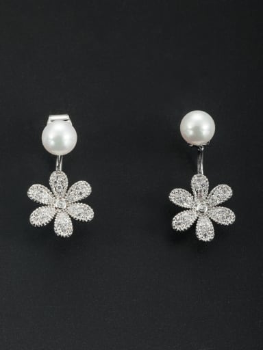 Custom White Flower Drop drop Earring with Platinum Plated