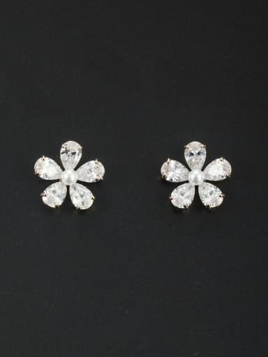 Model No NY41295 Mother's Initial White Studs stud Earring with Flower Zircon