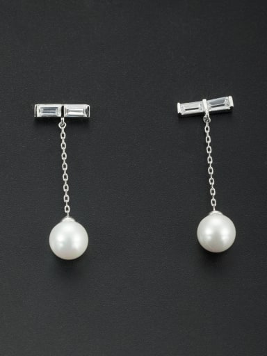 Platinum Plated Round White Pearl Beautiful Drop drop Earring