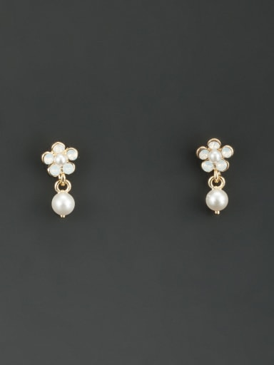 Mother's Initial White Drop drop Earring with Flower Pearl