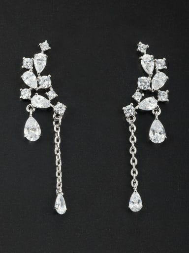 White chain Drop drop Earring with Platinum Plated Zircon
