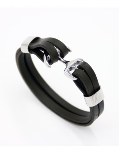 Stainless steel Hook  Black Bracelet