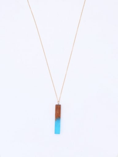 Geometric Gold Plated Wood Navy Necklac