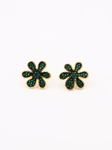 The new Gold Plated Copper Zircon Flower Studs stud Earring with Green