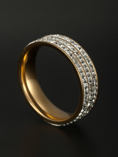 Stainless steel Rhinestone Gold band ring  6-8#