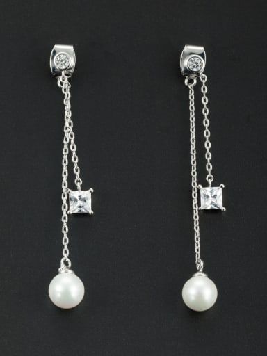 New design Platinum Plated Round Pearl Drop drop Earring in White color