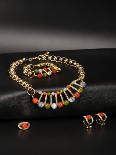 Gold Plated Zinc Alloy Multi-Color Tigers Eye Beautiful 4 Pieces Set