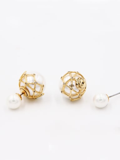 Model No NY41485-001 Gold Plated Round Pearl White Studs stud Earring