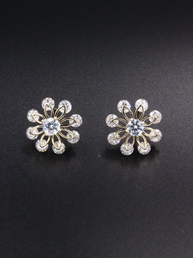 Model No NY37973-002 New design Gold Plated Flower Zircon Studs stud Earring in White color