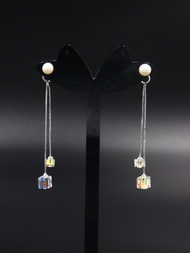 Platinum Plated Square Pearl White Drop drop Earring