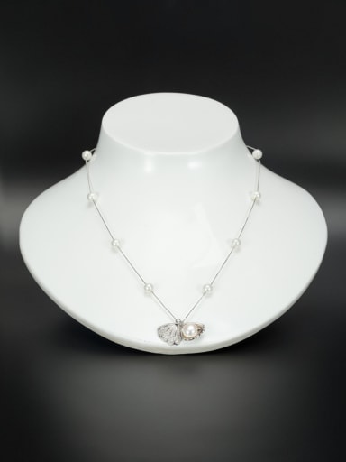 Platinum Plated Butterfly Pearl White Necklace