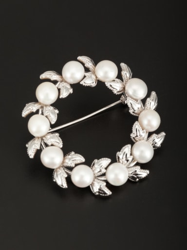 Platinum Plated Round White Pearl Beautiful Lapel Pins & Brooche