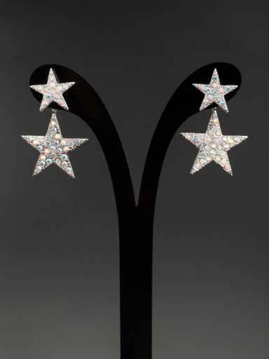Star Platinum Plated Rhinestone Silver Hoop stud Earring
