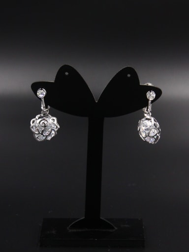 White Rosary Drop drop Earring with Platinum Plated Zircon