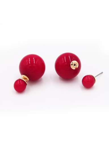 Round Gold Plated Beads Burgundy Studs stud Earring