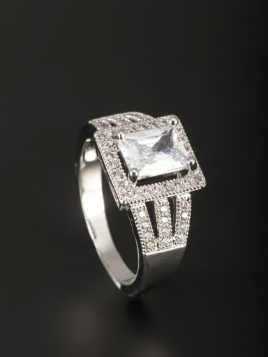 White color Platinum Plated Copper Square Zircon Ring 6#-9#