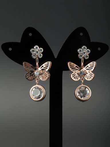 New design Rose Plated Butterfly Zircon Drop drop Earring in White color