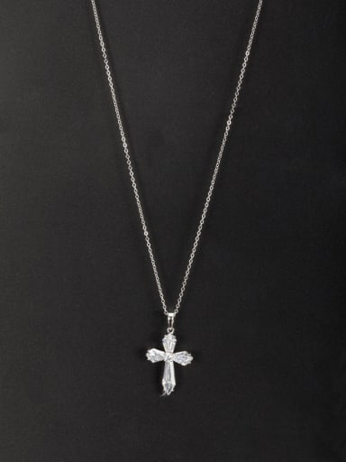 New design Platinum Plated Cross Zircon Necklace in White color