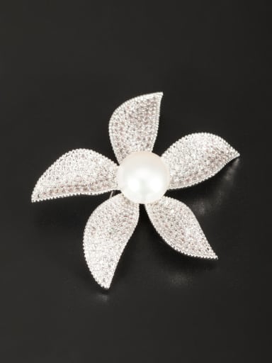 White Flower Lapel Pins & Brooche with Platinum Plated Pearl