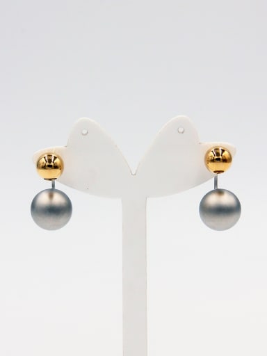 Mother's Initial Grey Studs stud Earring with Round Pearl
