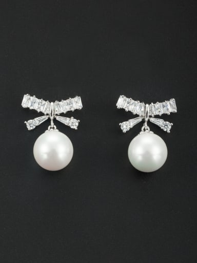 Model No NY40856-002 Blacksmith Made Platinum Plated Pearl Round Drop drop Earring
