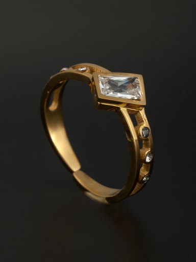 The new Stainless steel Rhinestone Square Ring with Gold 6-8#