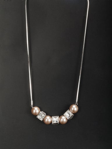 Platinum Plated Round Orange Pearl Beautiful Necklace