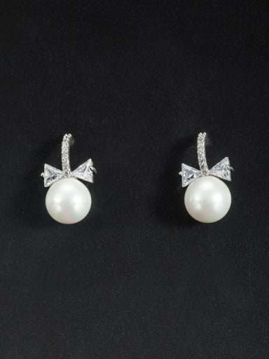 Butterfly Platinum Plated Pearl White Drop drop Earring