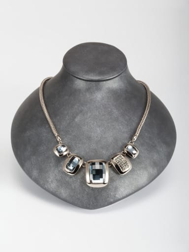 New design Coffee Gold Plated Zinc Alloy Square Crystal Necklace in White color