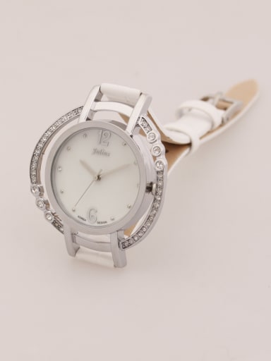 Model No 1000003293 Fashion White Alloy Japanese Quartz Round Genuine Leather Women's Watch 24-27.5mm