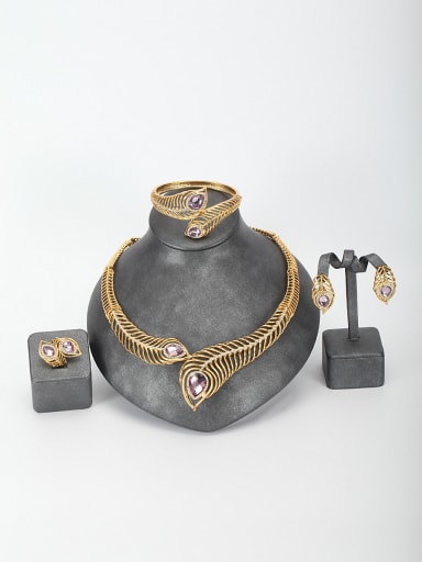 GODKI Luxury Women Wedding Dubai Model No TG930685S003 Gold Plated Zinc Alloy Crystal Purple 4 Pieces Set