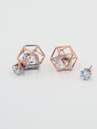 New design Rose Plated Geometric Zircon Studs stud Earring in White color