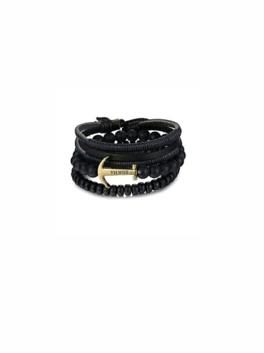Mother's Initial Black Bracelet with Charm Beads