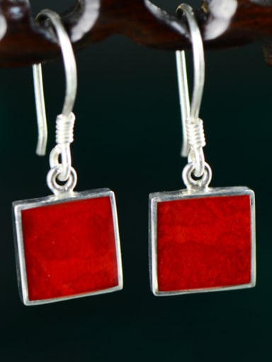 Silver Square Red Coral Beautiful Studs drop Earring