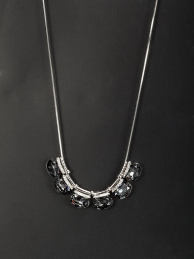 Platinum Plated Round Black Crystal Beautiful Necklace