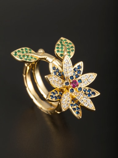Gold Plated Copper Flower Zircon Multi-Color Ring 6#-9#