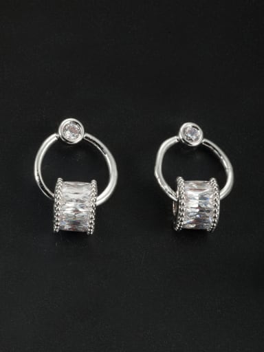 White Round Youself ! Platinum Plated Zircon Drop drop Earring