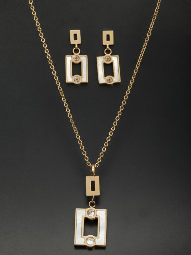 Personalized Stainless steel Gold Square Rhinestone 2 Pieces Set