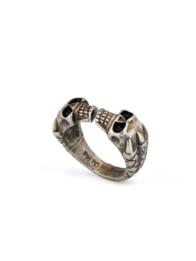 Skull style with Silver-Plated Titanium Band Statement Ring