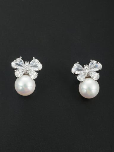 Mother's Initial White Studs stud Earring with Butterfly Pearl