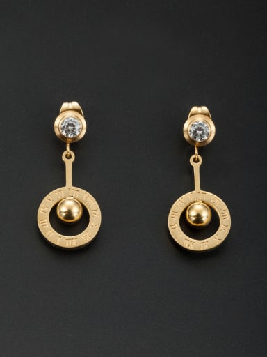 Gold color Stainless steel Round Rhinestone Drop drop Earring
