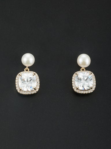 White Round Youself ! Gold Plated Zircon Studs stud Earring
