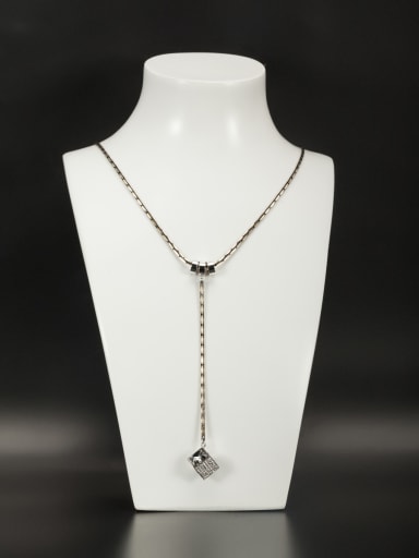 White Square Necklace with Gold Plated Copper Zircon